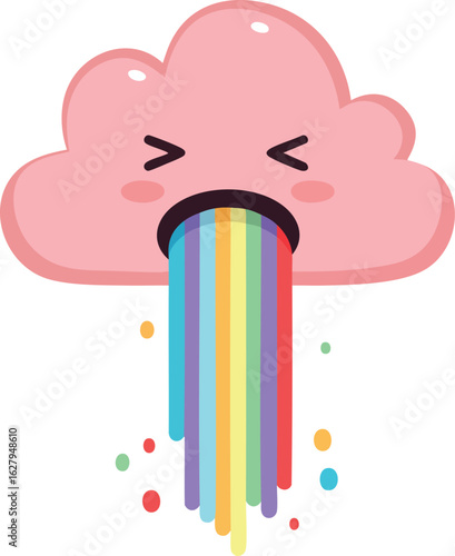 Pink Cloud Vomiting Rainbow Colors Cute Expression Vector Illustration