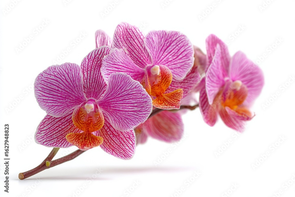 Obraz premium Vibrant pink orchids with intricate patterns showcase natural beauty and elegance in a minimalist setting