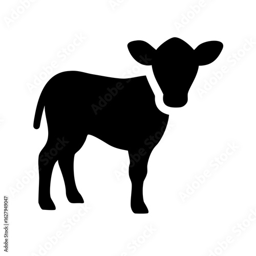 Black silhouette of a young calf isolated on white background