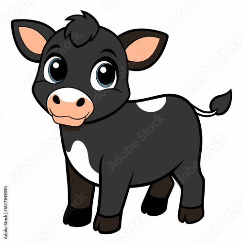 Cute black baby cow calf isolated on white background