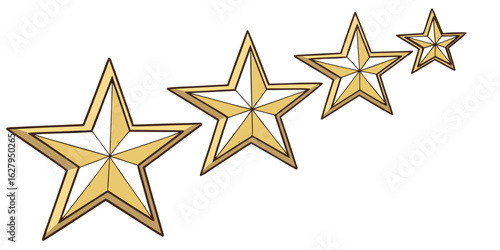 Vector art of four golden stars of different sizes isolated on white background, symbolizing success