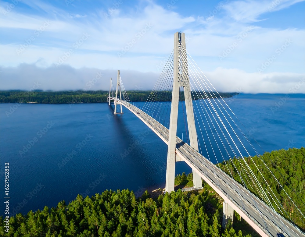 Obraz premium Aerial view of modern cable-stayed bridge