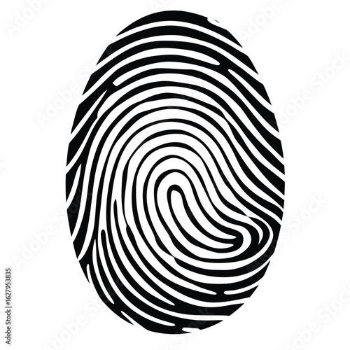 Black and white fingerprint graphic on white background