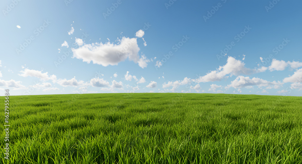 Fototapeta premium Green Meadow under Blue Sky