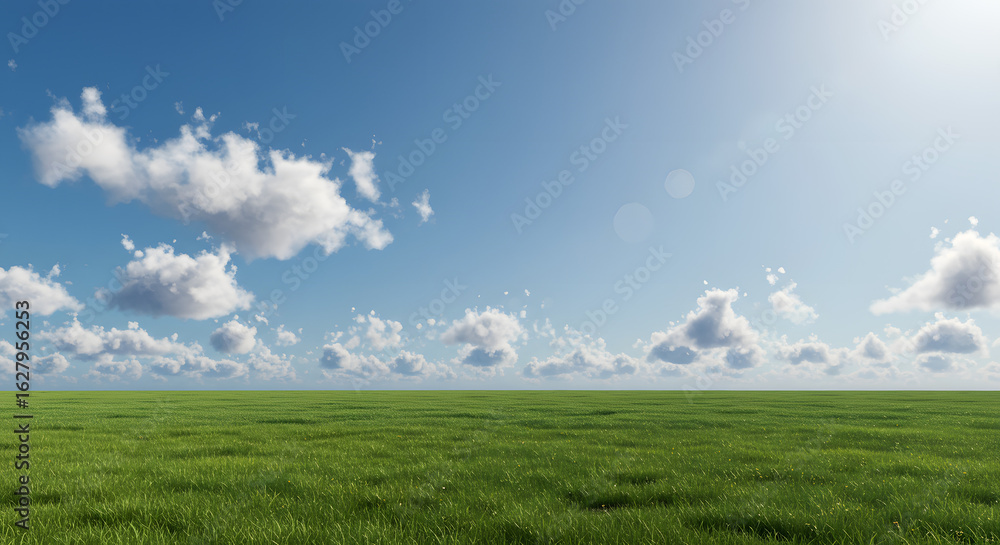 Obraz premium Green Meadow under Blue Sky