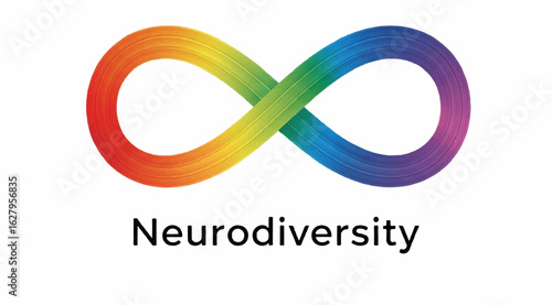 Neurodiversity symbol infinity loop with rainbow colors on white background