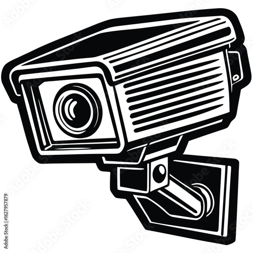Black and white security camera vector illustration