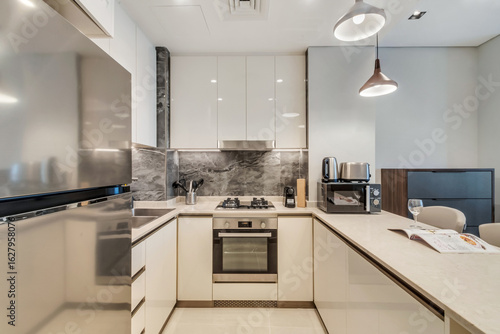 Inviting vacation rental apartment with fully furnished, contemporary interiors. Vacation rental collection or series.