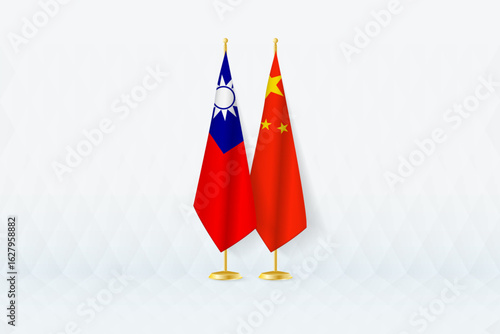 Taiwan and China Flags Side by Side, Symbol of International Partnership.
