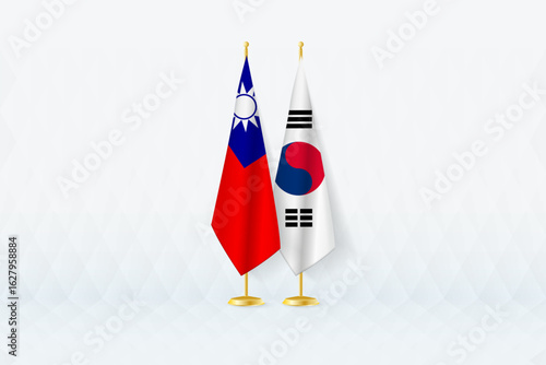 Taiwan and South Korea Flags Side by Side, Symbol of International Partnership.