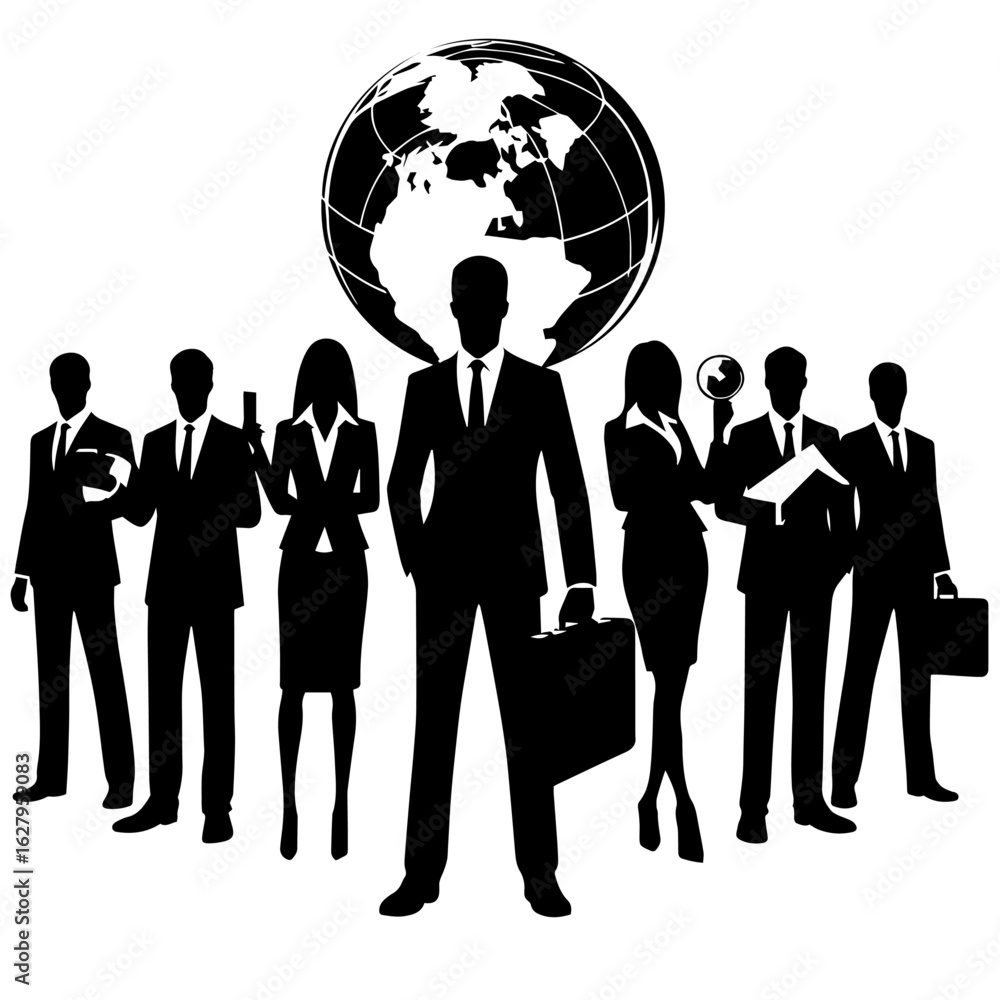 Clean black and white silhouette vector of a business group on white background Clean black and white silhouette vector of a business group on white background