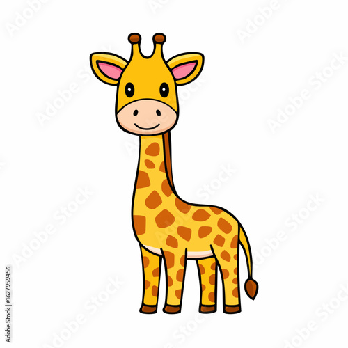 Adorable Giraffe Cartoon Illustration with a Cheerful Expression and Playful Design