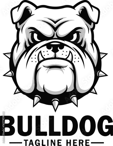 Angry bulldog head with "BULLDOG TAGLINE HERE" text