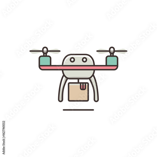 Isolated illustration of a drone carrying a package with a minimalist design, concept for express delivery, logistics solutions and modern transportation