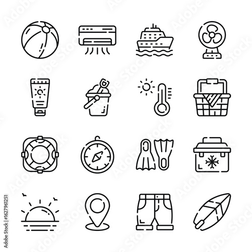 Check out our premium set of summer vacation outline icons