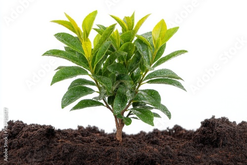 Newly sprouted plant emerging from rich soil in a bright setting during the day showcases the beauty of growth and nature