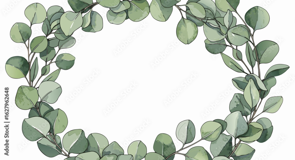 Fototapeta premium Minimalist Vector SVG Illustration of Eucalyptus Leaves with Green Flat Design Style for Digital and Branding Applications
