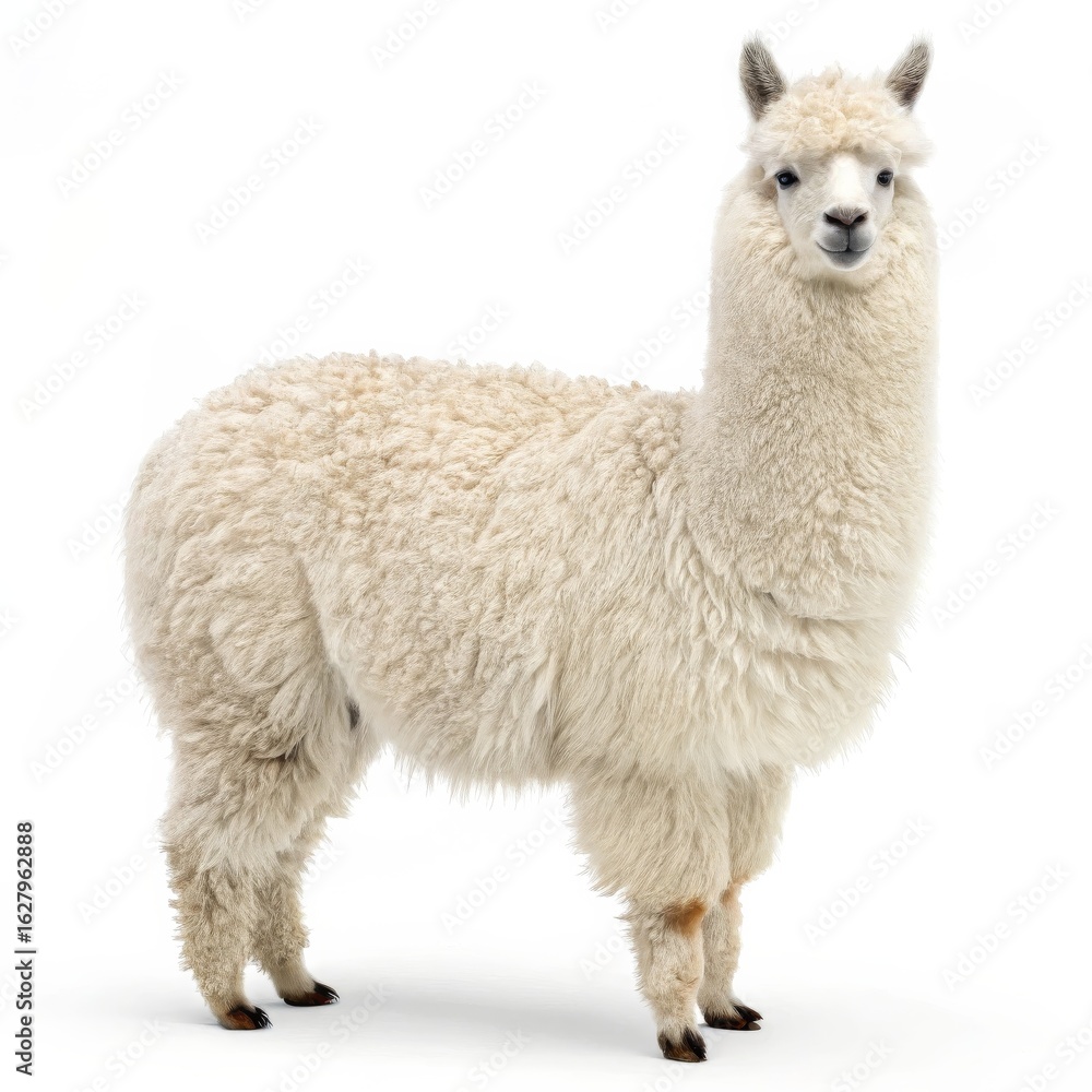 Fototapeta premium White Llama Standing Isolated on White Background