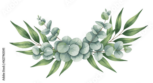 Minimalist Botanical Vector SVG Illustration with Eucalyptus Leaves in Green Flat Style for Floral Design