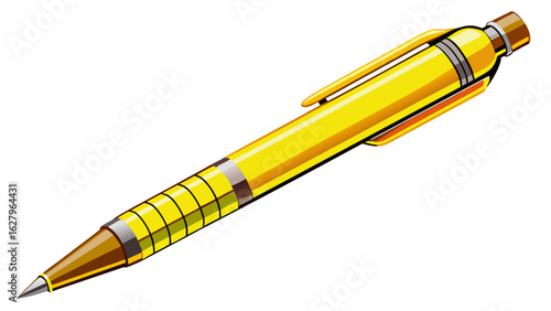 very beautiful Ballpoint pen isolated in  white background , top view of yellow pen, business office desk design element