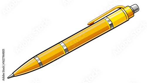 very beautiful Ballpoint pen isolated in  white background , top view of yellow pen, business office desk design element