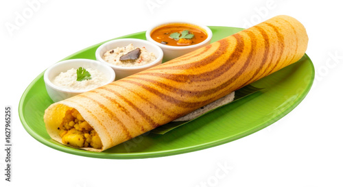 delicious masala dosa with sambar and chutney south indian cuisine