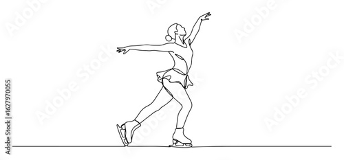 continuous line figure skater executing spin vector illustration
