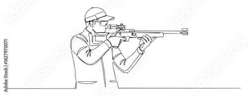 continuous line marksman aiming rifle vector illustration