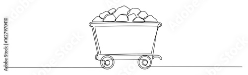 continuous one line drawing of a mine cart full of coal