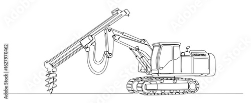 one single line drawing of a heavy drilling rig machine for construction