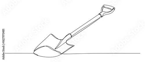 continuous line shovel digging vector illustration