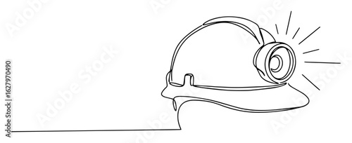single one line drawing of a miner's safety helmet with a headlamp
