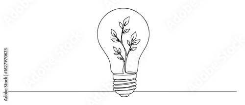 conceptual eco lightbulb with plant sprout line art vector