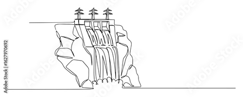 hydroelectric dam with cascading water line art vector