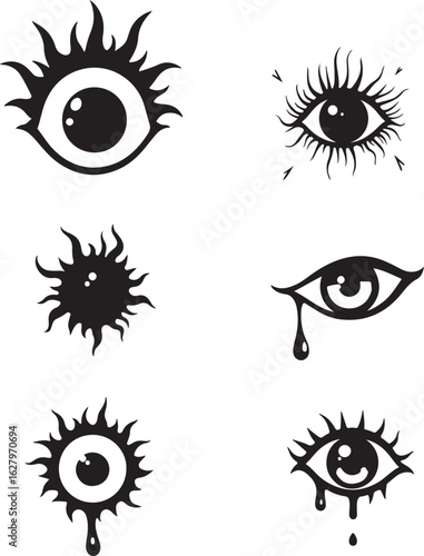 Unique tattoo design elements with mystical all seeing eyes