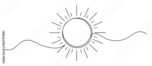 continuous one line drawing of the sun with rays