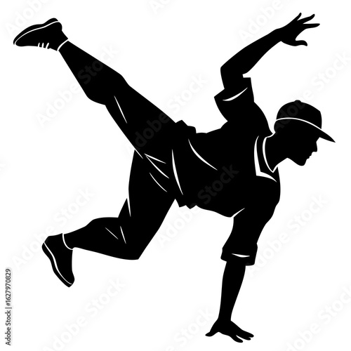 Black breakdancer silhouette in dynamic pose white