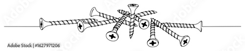 single one line drawing of a pile of metal screws for construction