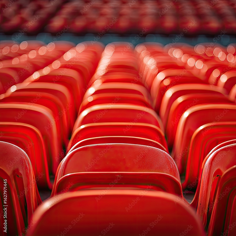 Fototapeta premium Rows of vibrant red stadium seats