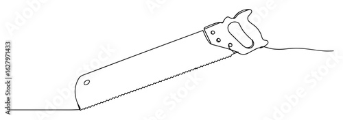 continuous line hand saw woodworking tool vector illustration