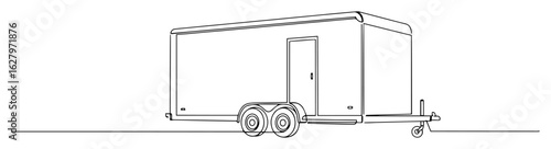 one continuous line drawing of an enclosed cargo trailer vehicle