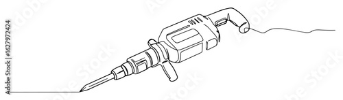 continuous one line drawing of a jackhammer at work