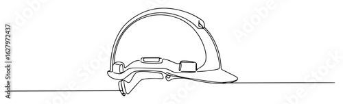 continuous one line drawing of a construction hard hat safety helmet vector design