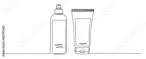 shampoo and conditioner packaging cosmetic line icon vector monoline outline