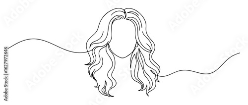 long wavy hairstyle female head outline vector monoline lineart