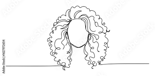 curly afro hairstyle female head outline vector monoline lineart