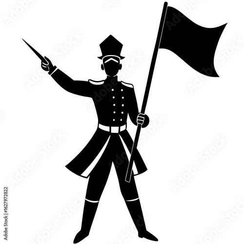 Black silhouette of a parade leader with a flag vector