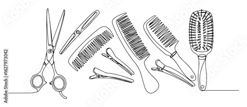 vector illustration of hairdressing tools set outline
