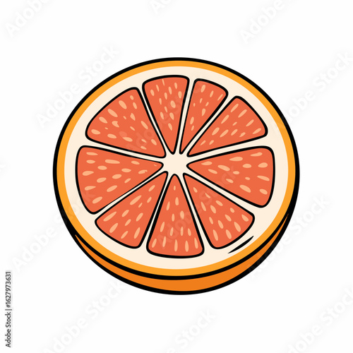 Vibrant grapefruit slice illustration, showcasing citrus fruit with colorful details