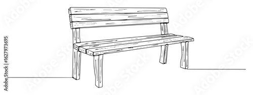 continuous one line drawing of an old wooden park bench vector sketch illustration